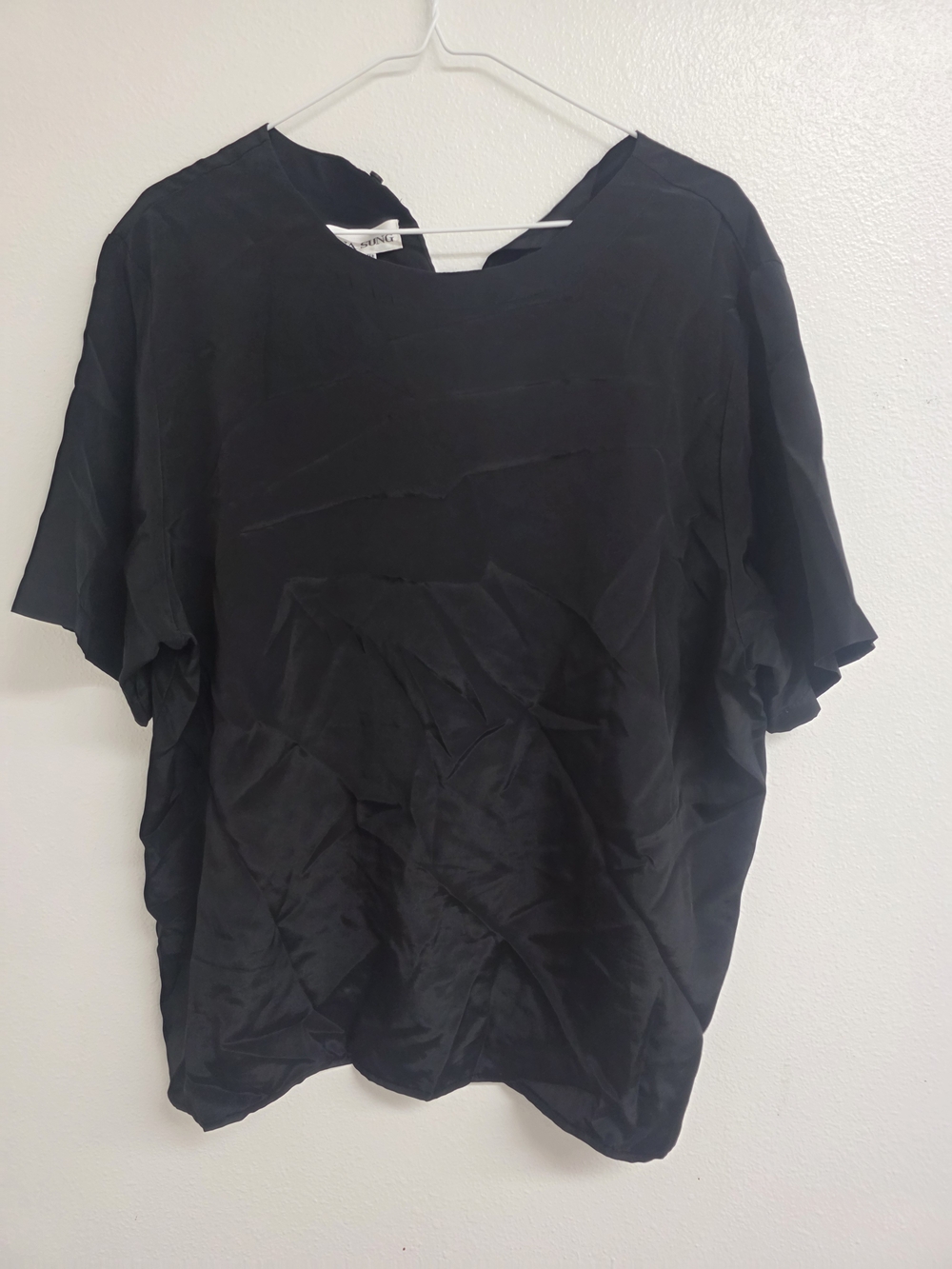 Black Satin Short Sleeve Blouse (0577)